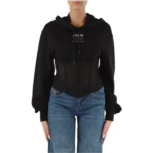 Cotton sweatshirt with bustier insert , female, Sizes: L, M, S - Versace Jeans Couture - Modalova