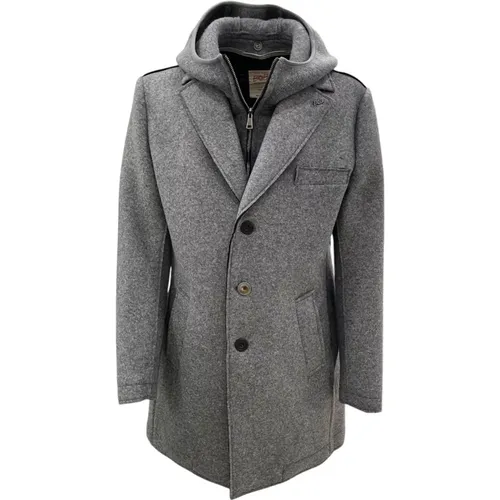 Single-Breasted Coats, male, , Size: XL Cappotto Monopetto Cappuccio Felpa - BOB - Modalova