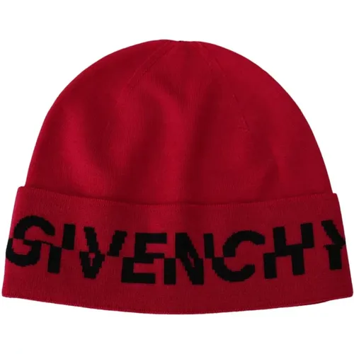 Beanies, male, , Size: ONE SIZE Red/ Shade Beanie Hat with Black Logo - Givenchy - Modalova