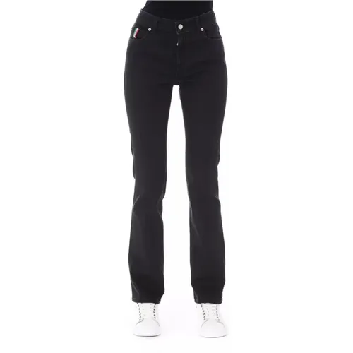 Schwarze Baumwoll-Logo-Knopf-Regular-Jeans , Damen, Größe: W26 - Baldinini - Modalova