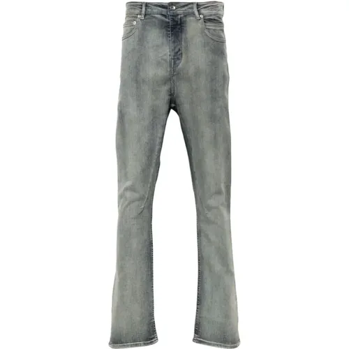 Straight Jeans, male, , Size: W33 Slim Cut Grey Denim Trousers - Rick Owens - Modalova