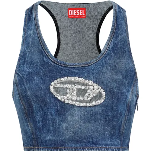 Sleeveless Topwear with Crystal Logo , female, Sizes: XS, M, S - Diesel - Modalova