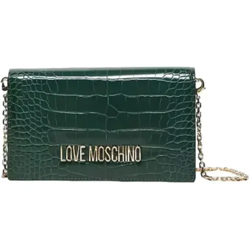 Grüne Krokodil-Effekt Clutch Tasche mit Gold-Logo - Love Moschino - Modalova