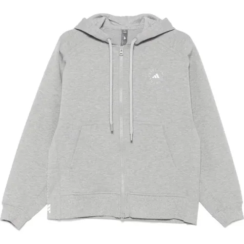 Zip-throughs, female, , Size: S Grey Sweater with Zipper and Hood - adidas by stella mccartney - Modalova