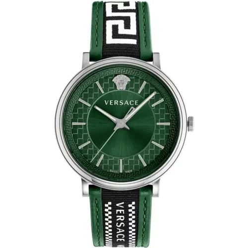 Military Green Dial Leather Watch , male, Sizes: ONE SIZE - Versace - Modalova