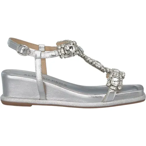 Glitter Wedge Sandalen mit Strassriemen , Damen, Größe: 37 EU - Alma en Pena - Modalova