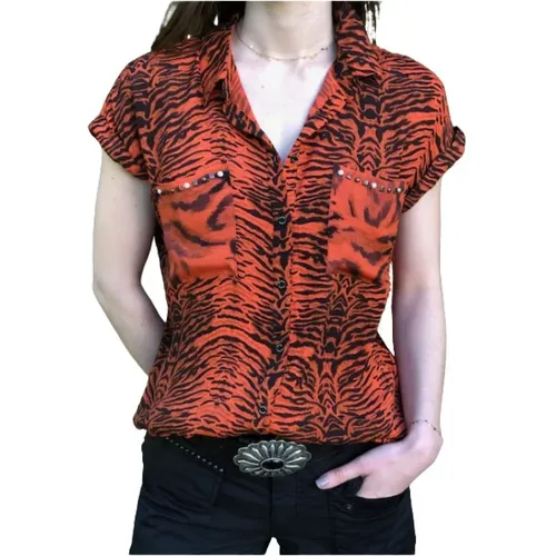 Kurzarm Tiger Print Hemd , Damen, Größe: M - Mason's - Modalova