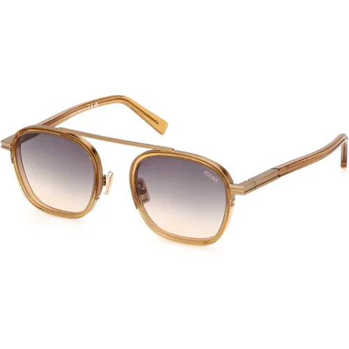 Sunglasses, unisex, , Size: 51 MM Dark Yellow Sunglasses Ez0231 - Ermenegildo Zegna - Modalova