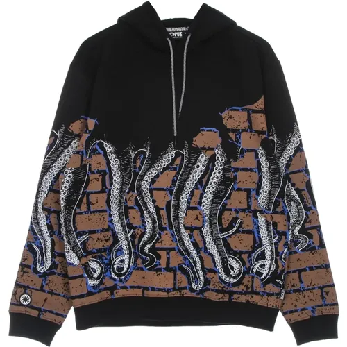 Hoodies, male, , Size: XL Black Lightweight Hooded Sweatshirt Bricks - Octopus - Modalova