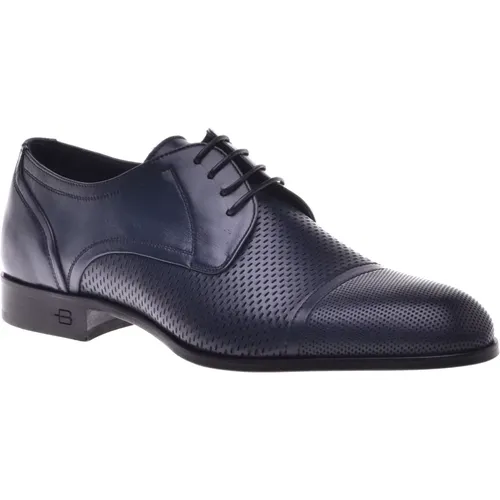Lace-up in dark perforated calfskin , male, Sizes: 9 1/2 UK, 5 UK, 6 UK, 7 1/2 UK, 8 UK, 7 UK, 10 UK, 9 UK - Baldinini - Modalova