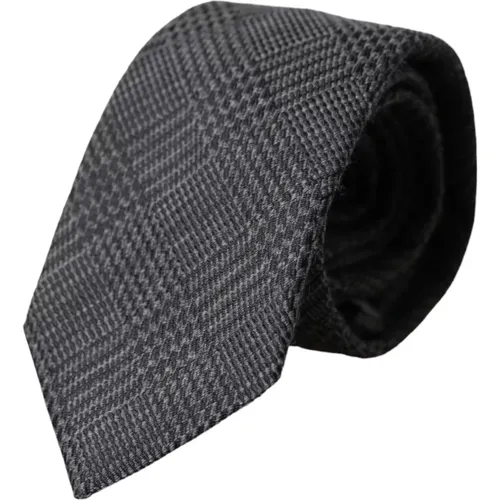 Ties, male, , Size: ONE SIZE Dark Grey Checkered Silk Tie for Men - Dolce & Gabbana - Modalova