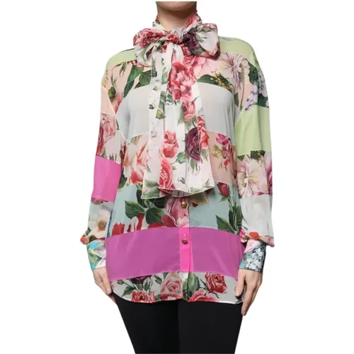 Shirts, female, , Size: 2XS Floral Silk Ascot Collar Blouse - Dolce & Gabbana - Modalova