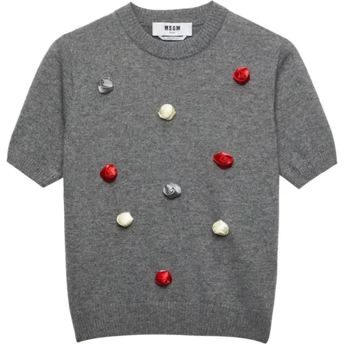 Grauer Blumenapplikation Pullover - MSGM - Modalova