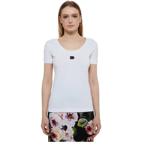 Weiße Baumwoll-T-Shirt mit Logo,T-Shirts - Dolce & Gabbana - Modalova
