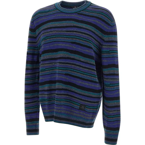 Round-neck Knitwear, male, , Size: L Striped Wool Blend Crew Neck Sweater - Paul Smith - Modalova