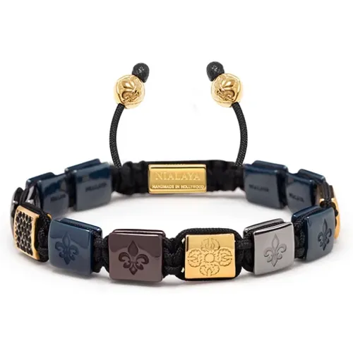 Men`s Ceramic Flatbead Bracelet in Black, Blue, Red and Gold , male, Sizes: XL, L, 2XL, S, M - Nialaya - Modalova