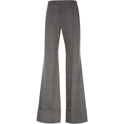 Wide Trousers, male, , Size: M Flare Wool and Linen Trousers with Prince of Wales Pattern - Gucci - Modalova