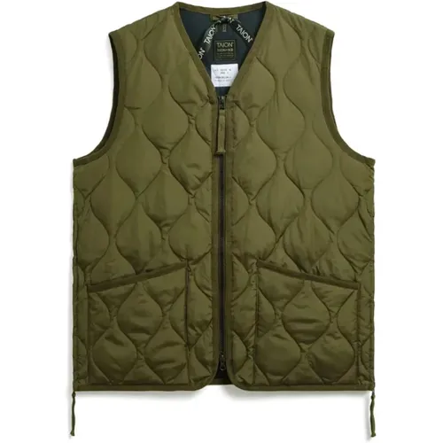 Vests, male, , Size: S Military Zip-Up V-Neck Vest - Taion - Modalova