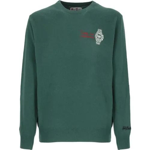 Grüner Crew Neck Pullover mit Money Time Stickerei , Herren, Größe: L - Saint Barth - Modalova