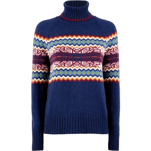 Damenblauer Rollkragenpullover mit dekorativem Weihnachtsmotiv , Damen, Größe: M - Gallo - Modalova