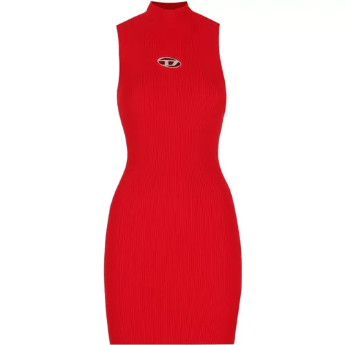 Rotes Kleid mit Hohem Ausschnitt und Logo , Damen, Größe: M - Diesel - Modalova
