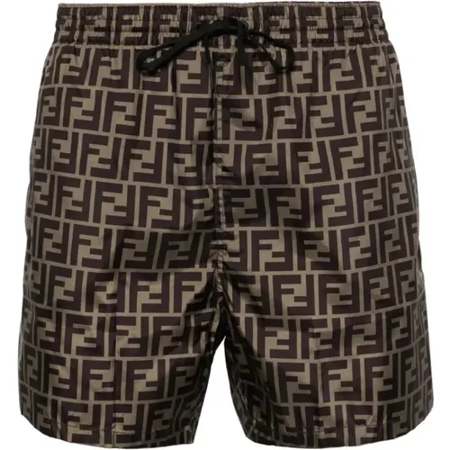 Beachwear, male, , Size: S Allover Tobacco/Moro Boxer Briefs - Fendi - Modalova