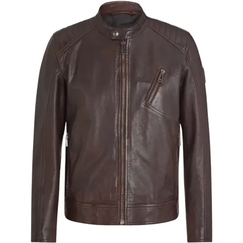 Ebony Café Racer Leather Jacket , male, Sizes: S, L - Belstaff - Modalova