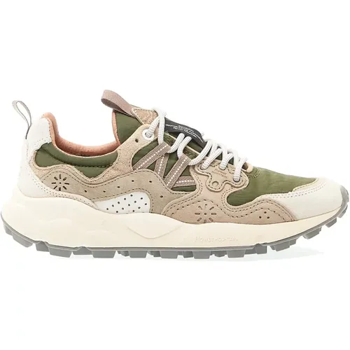 Green Fabric and Beige Suede Sneakers , female, Sizes: 7 UK - Flower Mountain - Modalova