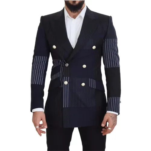 Blazers, male, , Size: S Elegant Navy Double Breasted Wool Blazer - Dolce & Gabbana - Modalova