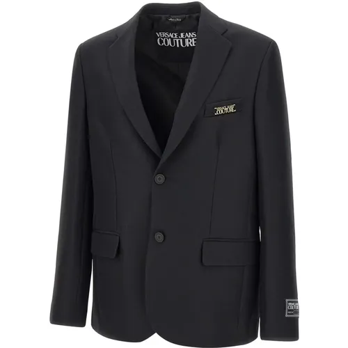 Blazers, male, , Size: L Crepe Blazer with Logo Buttons - Versace Jeans Couture - Modalova