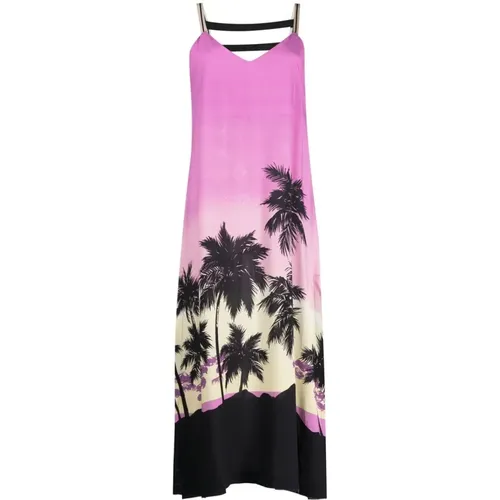 Purple Floral Draped Silk Dress , female, Sizes: XS - Palm Angels - Modalova