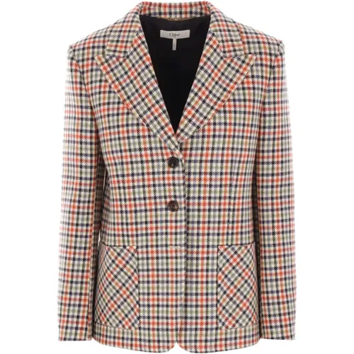 Blazers, female, , Size: M Plaid Single-Breasted Jacket - Chloé - Modalova