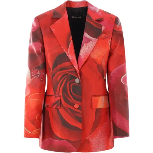 Blazers, female, , Size: M Silk Jacket Garden Rose Print - Roberto Cavalli - Modalova