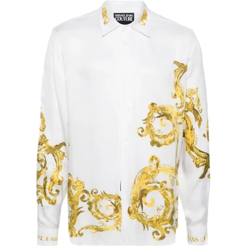 White Twill Panel Watercolor Shirt , male, Sizes: S, M - Versace Jeans Couture - Modalova