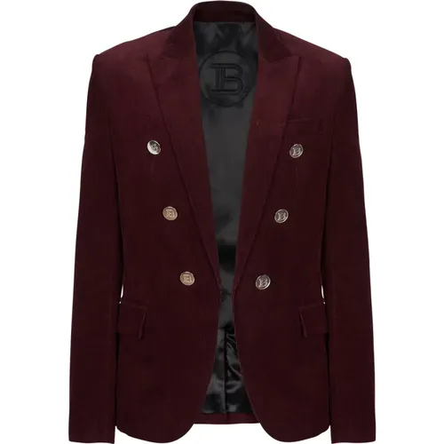 Blazers, male, , Size: L 6-button velvet jacket - Balmain - Modalova