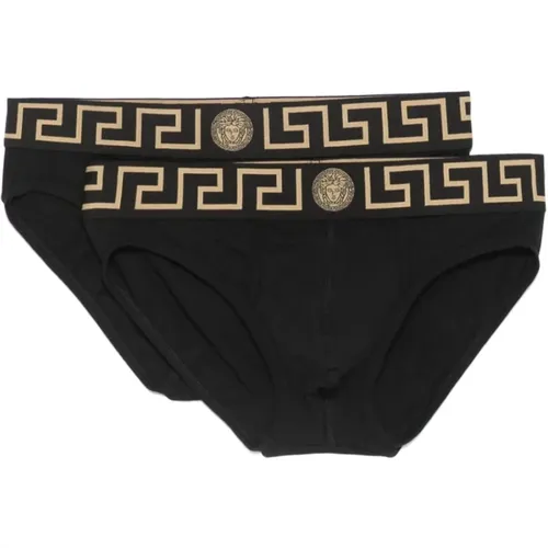 Bottoms, male, , Size: 2XL Cotton Blend Underwear with Signature Details - Versace - Modalova