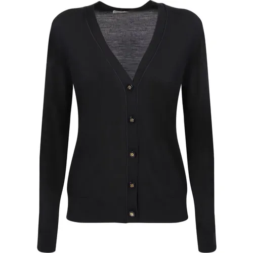 Schwarzer V-Ausschnitt Cardigan Pullover , Damen, Größe: L - TORY BURCH - Modalova