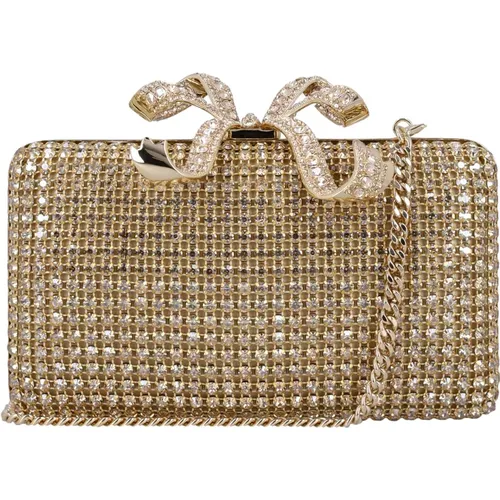 Clutches, female, , Size: ONE SIZE Gold Crystal Box Clutch Handbag - Self Portrait - Modalova