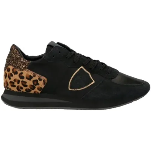 Schwarze und Leopard Sneakers Tropez - Philippe Model - Modalova
