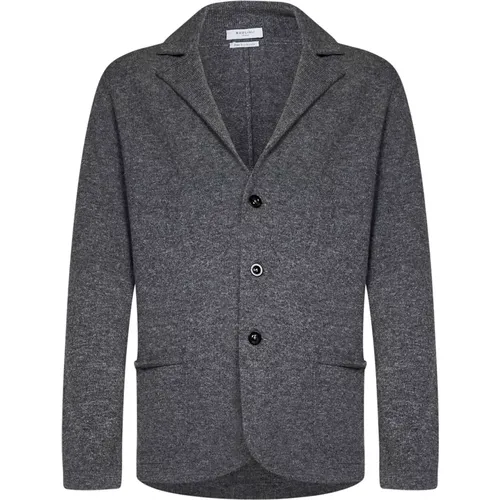 Blazers, male, , Size: L Grey Knit Blazer-Style Cardigan Aw24 - Boglioli - Modalova