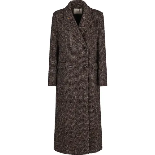 Herringbone Tweed Double-Breasted Coat , Damen, Größe: M - Paltò - Modalova