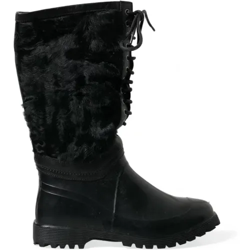 High Boots, male, , Size: 11 US Sleek Shearling Mid Calf Boots - Dolce & Gabbana - Modalova