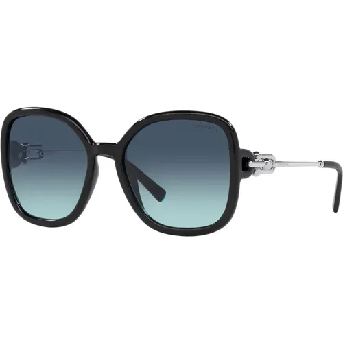 Schwarz/Blau Schwarz Getönte Sonnenbrille , Damen, Größe: 57 MM - Tiffany - Modalova
