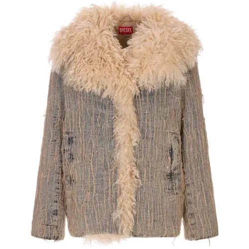 Faux Fur & Shearling Jackets, female, , Size: M Jacket with Polyester Application - Diesel - Modalova