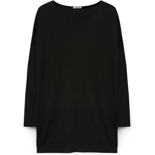 Langer Pullover aus Ecovero™ Viskose mit V-Ausschnitt , Damen, Größe: S - Fiorella Rubino - Modalova