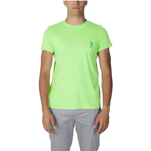Grünes einfarbiges T-Shirt mit kurzen Ärmeln , Herren, Größe: L - U.s. Polo Assn. - Modalova