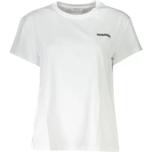 Weißes Baumwoll-T-Shirt mit gesticktem Logo , Damen, Größe: L - PATRIZIA PEPE - Modalova