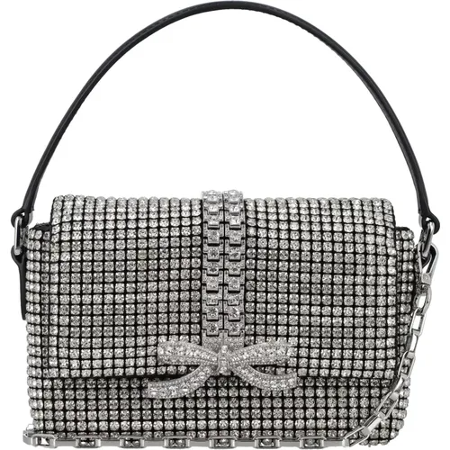 Handbags, female, , Size: ONE SIZE Rhinestone Micro Bag Silver Handbag - Self Portrait - Modalova