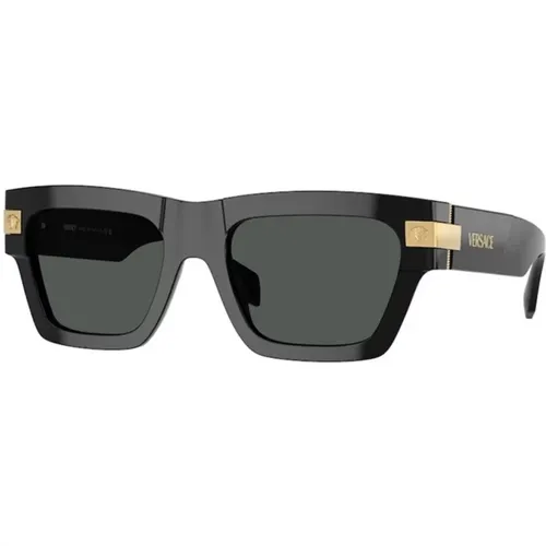 Schwarzer Rahmen Dunkelgraue Linse Sonnenbrille , unisex, Größe: 55 MM - Versace - Modalova