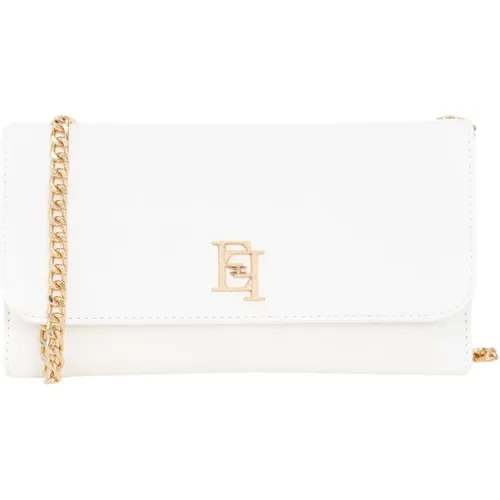 Wallets & Cardholders, female, , Size: ONE SIZE Ivory Wallet Bag with Shoulder Strap - Elisabetta Franchi - Modalova